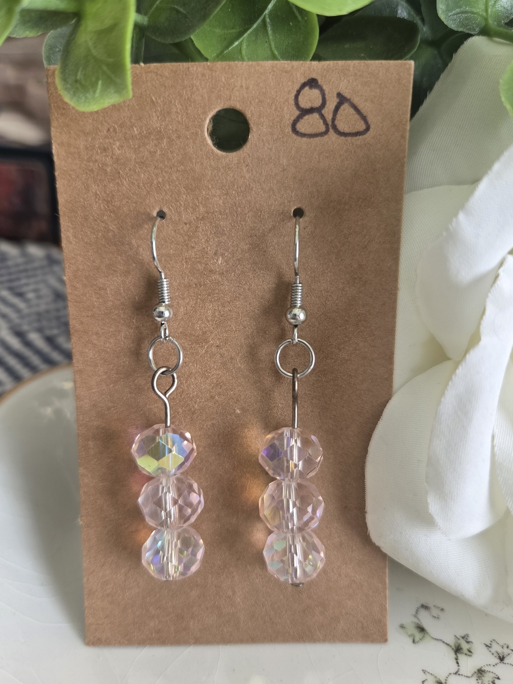 Pink Iridescent Bead Dangle Earrings